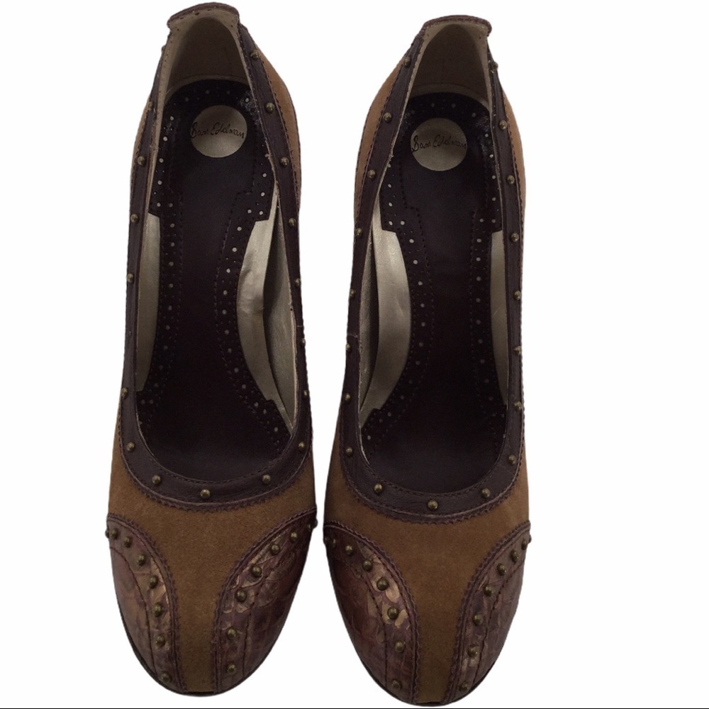 Sam Edelman Brown Suede and Snakeskin Leather studded Shoes‎